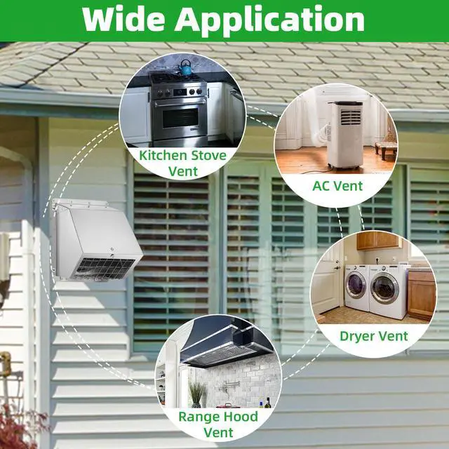 Alt view image 7 of 7 - 6 Inch Wall Vent Cover Dryer Vent Cover Outside,304 Stainless Steel Exhaust Vent Cover Cap with Screen and Damper,External Extractor Exterior Wall Vent Hood Air Vent for Range Hood Bathroom Fan Duct