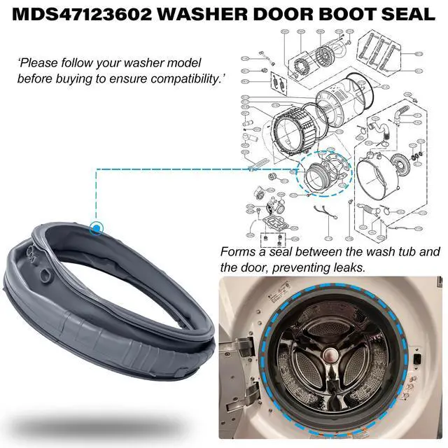Alt view image 4 of 7 - MDS47123602 Washer Door Boot Seal Gasket for LG Kenmore WM3250HWA WM3050CW WM3570HWA, MDS64237201 MDS64237202 MDS47123612 Washer Door Bellow Diaphragm, Replace# PS3535210 AP5218575 1529948 AH3535210
