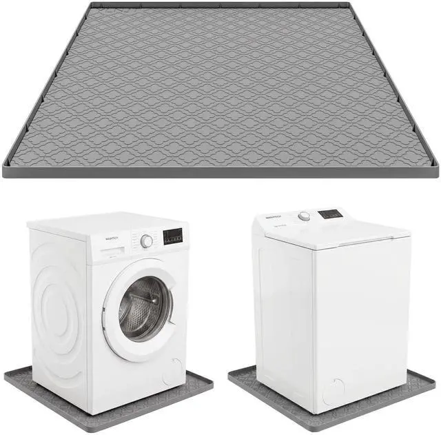 Main image of 33 x 31 Inch Washing Machine Drain Pan, Silicone Washer Pan, Grey | 2cm Raised Waterproof Edge, Washer and Dryer Mat for Floor Protection, Fits Standard & Large Washers Up to 5.0 Cu.Ft