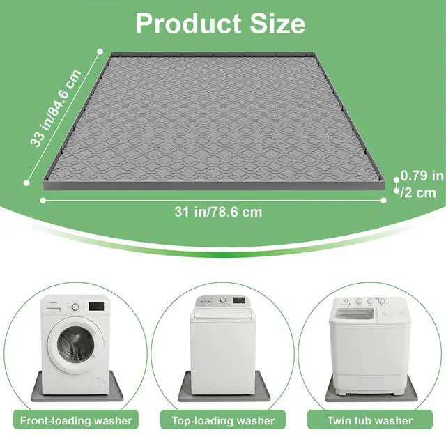 Alt view image 3 of 7 - 33 x 31 Inch Washing Machine Drain Pan, Silicone Washer Pan, Grey | 2cm Raised Waterproof Edge, Washer and Dryer Mat for Floor Protection, Fits Standard & Large Washers Up to 5.0 Cu.Ft