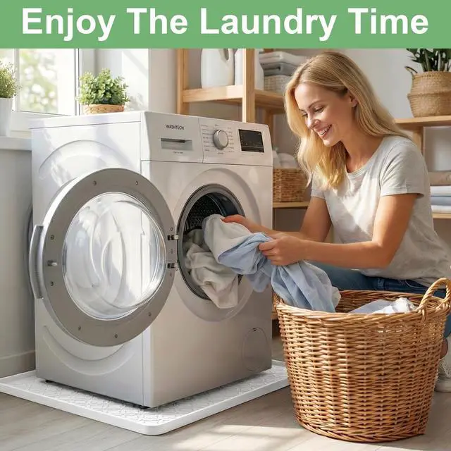 Alt view image 2 of 7 - 33 x 31 Inch Washing Machine Drain Pan, Silicone Washer Pan, White | 2cm Raised Waterproof Edge, Washer and Dryer Mat for Floor Protection, Fits Standard & Large Washers Up to 5.0 Cu.Ft