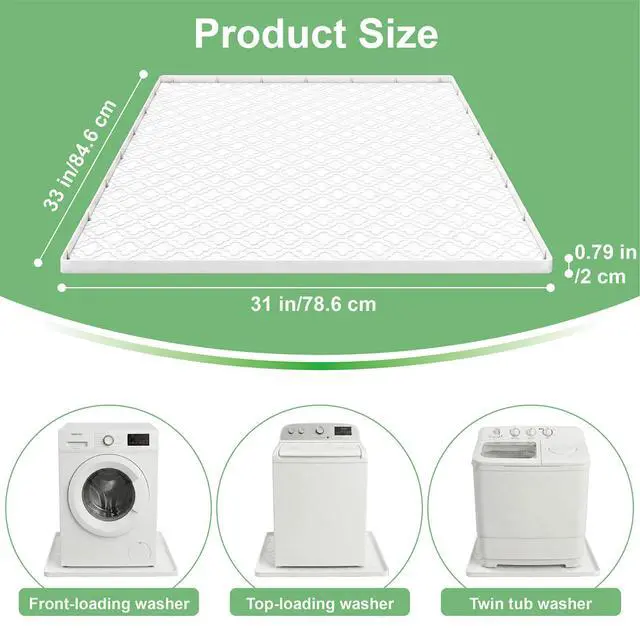 Alt view image 3 of 7 - 33 x 31 Inch Washing Machine Drain Pan, Silicone Washer Pan, White | 2cm Raised Waterproof Edge, Washer and Dryer Mat for Floor Protection, Fits Standard & Large Washers Up to 5.0 Cu.Ft