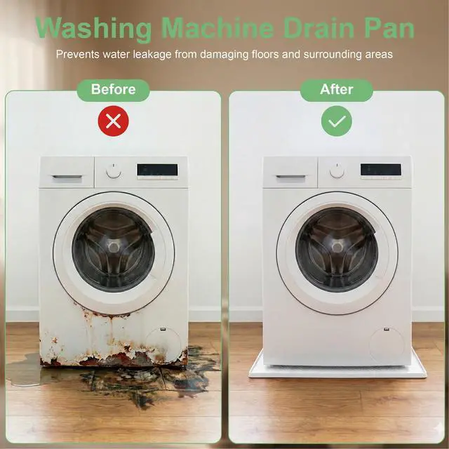 Alt view image 5 of 7 - 33 x 31 Inch Washing Machine Drain Pan, Silicone Washer Pan, White | 2cm Raised Waterproof Edge, Washer and Dryer Mat for Floor Protection, Fits Standard & Large Washers Up to 5.0 Cu.Ft