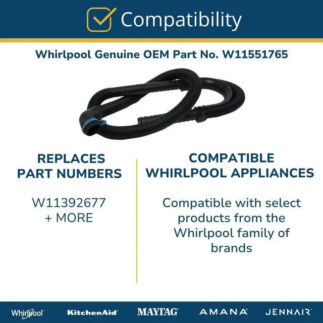 Alt view image 5 of 6 - W11551765 Genuine OEM Washer Drain Hose Replacement Part - Replaces W11392677