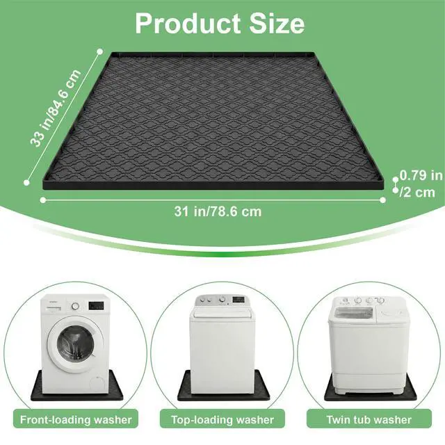 Alt view image 3 of 7 - 33 x 31 Inch Washing Machine Drain Pan, Silicone Washer Pan, Black | 2cm Raised Waterproof Edge, Washer and Dryer Mat for Floor Protection, Fits Standard & Large Washers Up to 5.0 Cu.Ft