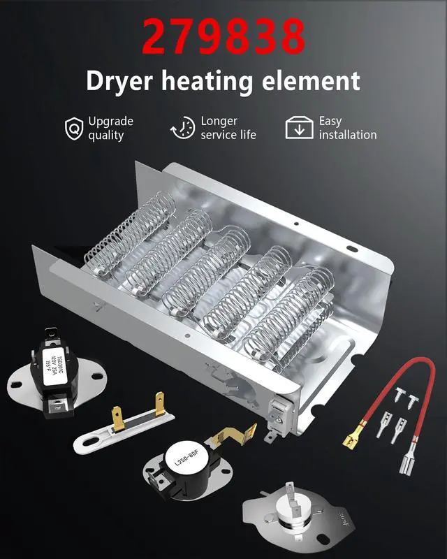 Alt view image 7 of 7 - UPGRADE 279838 Dryer Heating Element for Whirlpool Wed4815ew1 Maytag Centennial Medc215ew1 Kenmore 70 80 Series Model 110 Amana Ned4655ew1 Roper Admiral, Replaces W10724237 2406026 3403585 3398064