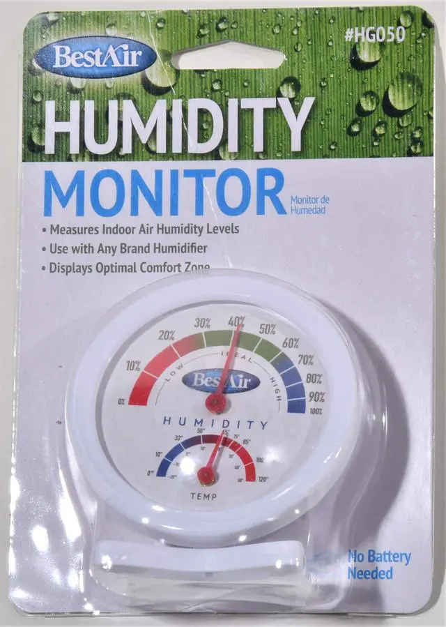 Main image of PRODUCTS BestAir Analog Humidity Monitor & Temperature Gauge, Freestanding, Gray, HG050-PDQ-4