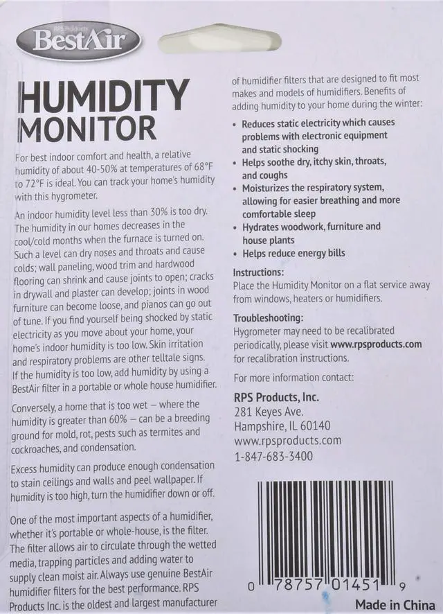 Alt view image 3 of 3 - PRODUCTS BestAir Analog Humidity Monitor & Temperature Gauge, Freestanding, Gray, HG050-PDQ-4