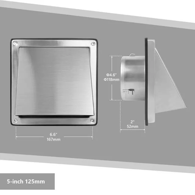 Alt view image 6 of 7 - 5-Inch Exhaust Dryer Vent Cover Outside 304 Stainless Steel | Upgrade Removable Cover and Insect Screen Mesh for Bathroom, Kitchen, Office, Garage, AC, Range Hood Extractor Exterior Wall