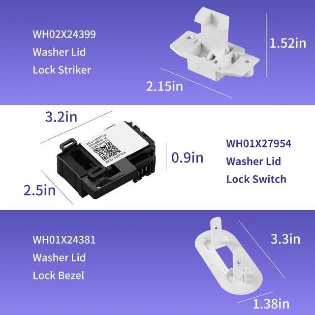 Alt view image 2 of 7 - WH01X27954 WH01X24381 WH02X24399 Washer Lid Lock Switch Washer Lid Lock Bezel Washer Lid Lock Striker Compatible for GE Hotpoint Top Load Washer Washing Machine Cover Lid Lock Switch Replacement Parts