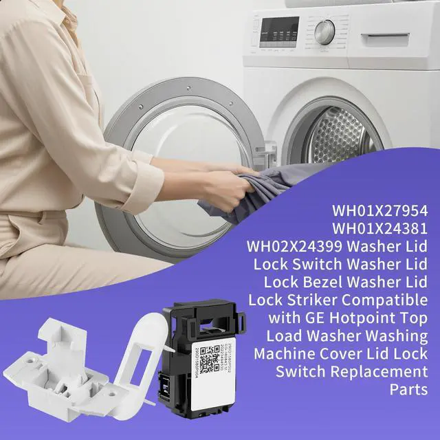 Alt view image 6 of 7 - WH01X27954 WH01X24381 WH02X24399 Washer Lid Lock Switch Washer Lid Lock Bezel Washer Lid Lock Striker Compatible for GE Hotpoint Top Load Washer Washing Machine Cover Lid Lock Switch Replacement Parts