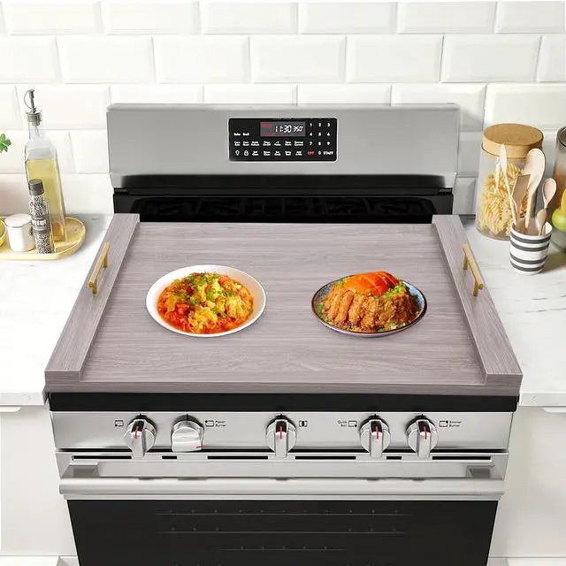 Main image of Stove Cover Board for Gas Stovetop, 30" x 22" Noodle Board Stovetop Cover with Handles, Sink Wood Block Covers for Electric & Gas Stove, Farmhouse Decorative Wooden Tray for Kitchen (Oak White)