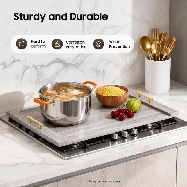 Alt view image 3 of 6 - Stove Cover Board for Gas Stovetop, 30" x 22" Noodle Board Stovetop Cover with Handles, Sink Wood Block Covers for Electric & Gas Stove, Farmhouse Decorative Wooden Tray for Kitchen (Oak White)