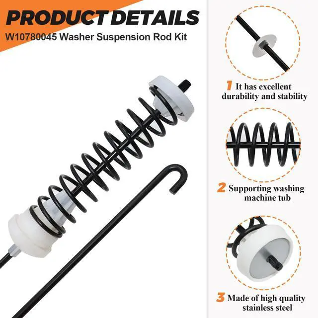 Alt view image 2 of 6 - ALLOY UPGRADEDW10780045 WTW4816FW2 NTW4516FW2 NTW4605EW0 NTW4516FW1 WTW4800BQ1 Washer Suspension Rods Kit 4 Pcs by -Washer Parts for Whirlpool Kenmore Suspension Rods RTW4516FW1,11020102310