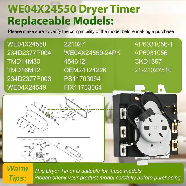 Alt view image 2 of 7 - WE04X24550, 234D2377P004 Dryer Timer Compatible with GE/Hotpoint GTD42GASJWW, XTD72E8STWS, ETD48EASWWB Dryer etc. OEM Upgraded TMD14M30 Timer Replacement TMD16M12 234D2377P003 WE04X24549 221027 etc