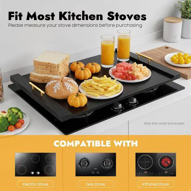 Alt view image 4 of 6 - Stove Cover Board for Gas Stovetop, 30" x 22" Noodle Board Stovetop Cover with Handles, Sink Wood Block Covers for Electric & Gas Stove, Farmhouse Decorative Wooden Tray for Kitchen (Black)