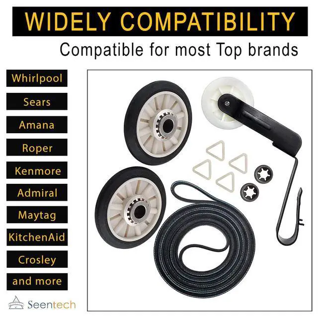 Alt view image 2 of 7 - 4392065 Dryer Repair Kit with 349241T Drum Support Roller, 691366 Idler Pulley, 341241 Belt for Whirlpool Kenmore Maytag Dryers - Replaces AP3131942 AP3098345 AP6010582