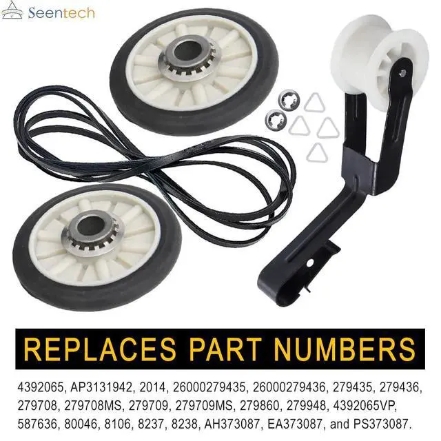 Alt view image 3 of 7 - 4392065 Dryer Repair Kit with 349241T Drum Support Roller, 691366 Idler Pulley, 341241 Belt for Whirlpool Kenmore Maytag Dryers - Replaces AP3131942 AP3098345 AP6010582