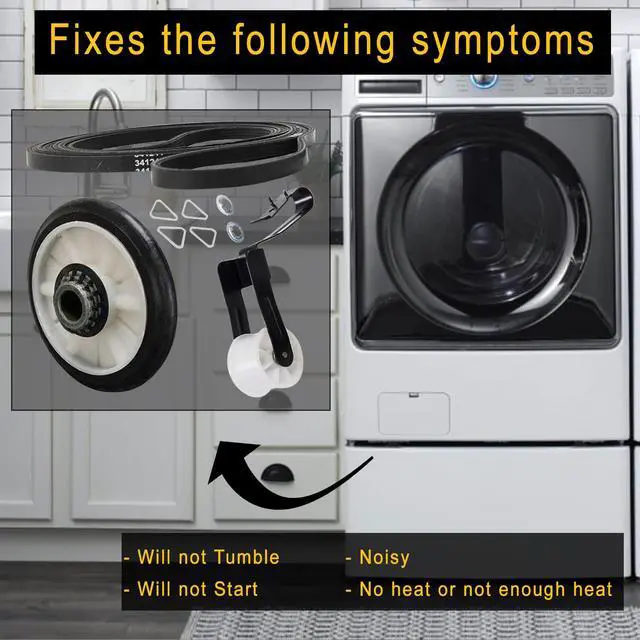 Alt view image 5 of 7 - 4392065 Dryer Repair Kit with 349241T Drum Support Roller, 691366 Idler Pulley, 341241 Belt for Whirlpool Kenmore Maytag Dryers - Replaces AP3131942 AP3098345 AP6010582