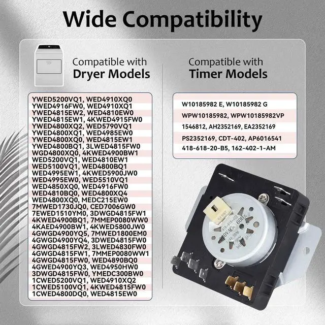 Alt view image 2 of 7 - W10185982 WPW10185982 Dryer Timer Compatible with Whirlpool, Maytag, Amana, WED4815EW1, WGD4800XQ0, WED5100VQ1, 230V 60Hz OEM Dryer Timer Replacement for 418-618-20-B5, PS11749831