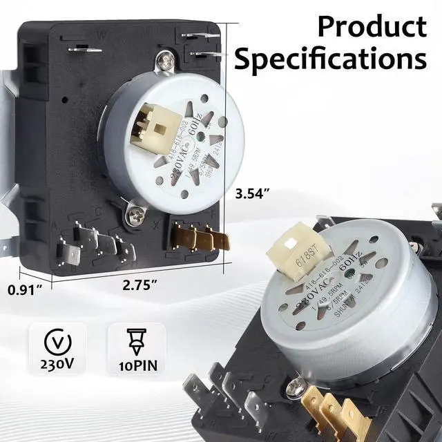 Alt view image 5 of 7 - W10185982 WPW10185982 Dryer Timer Compatible with Whirlpool, Maytag, Amana, WED4815EW1, WGD4800XQ0, WED5100VQ1, 230V 60Hz OEM Dryer Timer Replacement for 418-618-20-B5, PS11749831