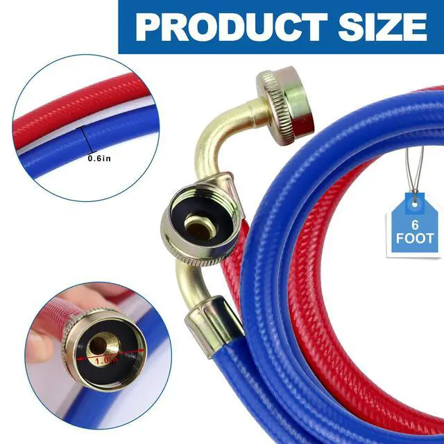 Alt view image 2 of 7 - Rubber Washing Machine Hoses 6FT with 90 Degree Elbows,Universal Washing Machine Hose,Burst Proof Water Supply Lines for Hot and Cold Water Washer Hoses (2 Packs)-by