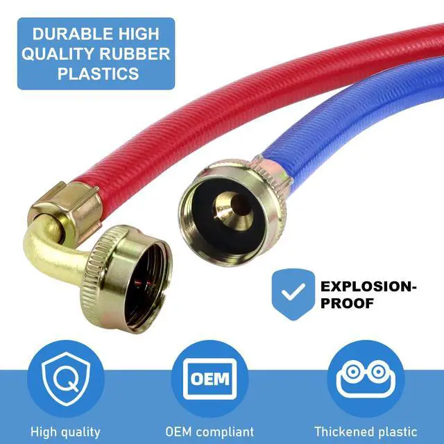 Alt view image 4 of 7 - Rubber Washing Machine Hoses 6FT with 90 Degree Elbows,Universal Washing Machine Hose,Burst Proof Water Supply Lines for Hot and Cold Water Washer Hoses (2 Packs)-by