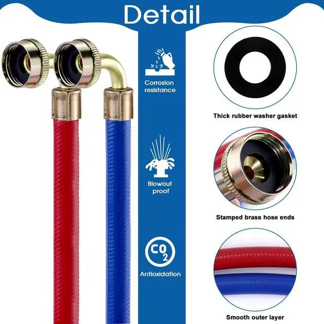 Alt view image 3 of 7 - Rubber Washing Machine Hoses 6FT with 90 Degree Elbows,Universal Washing Machine Hose,Burst Proof Water Supply Lines for Hot and Cold Water Washer Hoses (2 Packs)-by