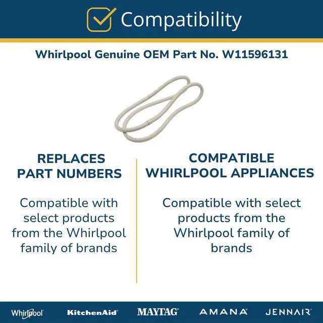 Alt view image 4 of 5 - Whirlpool W11596131 Genuine OEM Washer Fiberglass Door Seal Replacement Part
