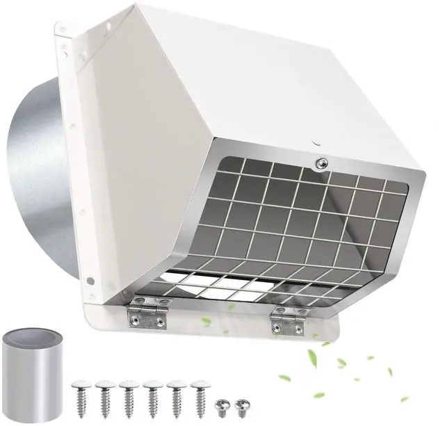 Main image of 6 Inch Hooded Wall Vent with Flap and Mesh,6 inch Dryer Vent Cover,6''Exhaust Vent Cover Cap for Kitchen Range Hood/Dryer/Bathroom Exhaust Duct,Wall Mount Exterior Vent Hood Outdoor with Large Opening