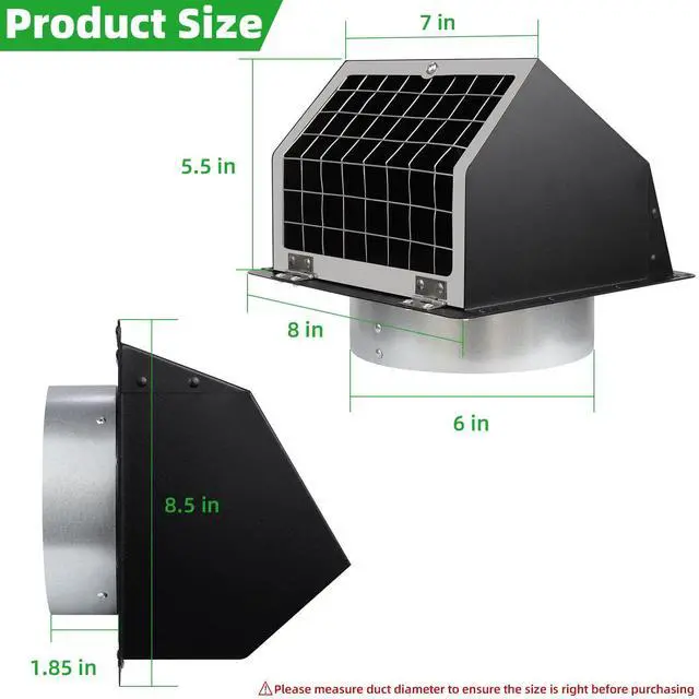 Alt view image 2 of 7 - 6 Inch Hooded Wall Vent with Flap and Mesh,6" Exhaust Vent Cover Cap for Kitchen Range Hood/Dryer/Bathroom Exhaust Outside,6inch Dryer Vent Cover Exterior Vent Hood with Large Opening,Galvanized Steel