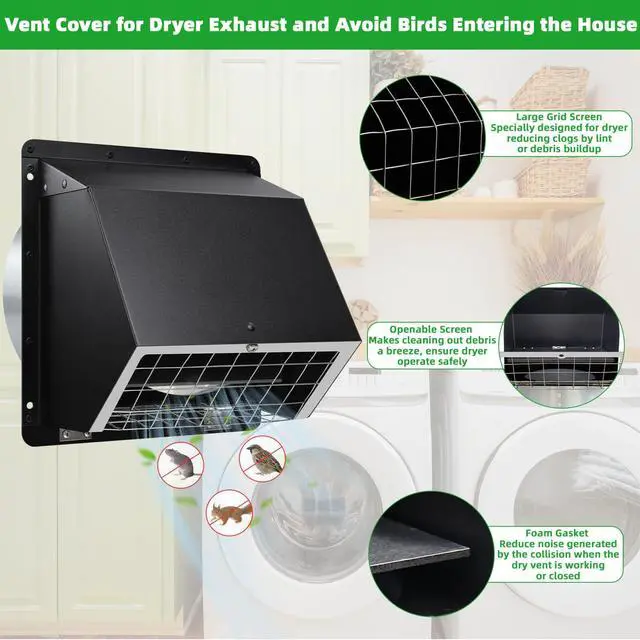 Alt view image 3 of 7 - 6 Inch Hooded Wall Vent with Flap and Mesh,6" Exhaust Vent Cover Cap for Kitchen Range Hood/Dryer/Bathroom Exhaust Outside,6inch Dryer Vent Cover Exterior Vent Hood with Large Opening,Galvanized Steel