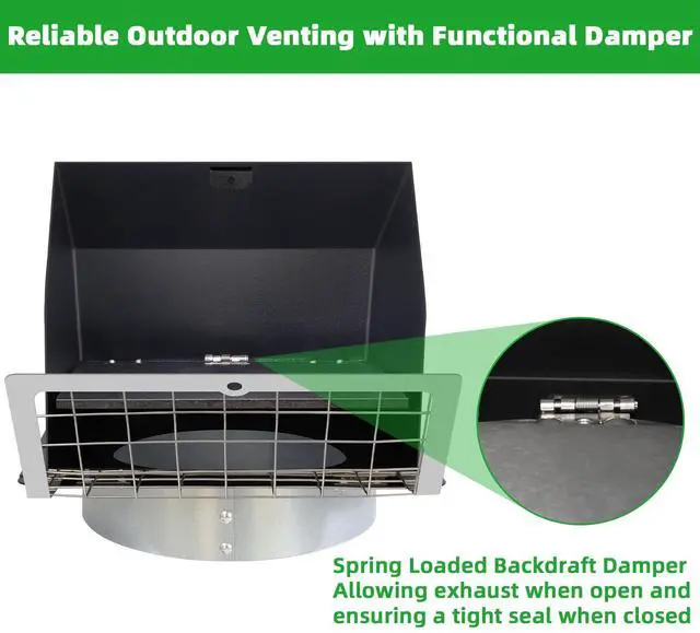 Alt view image 4 of 7 - 6 Inch Hooded Wall Vent with Flap and Mesh,6" Exhaust Vent Cover Cap for Kitchen Range Hood/Dryer/Bathroom Exhaust Outside,6inch Dryer Vent Cover Exterior Vent Hood with Large Opening,Galvanized Steel