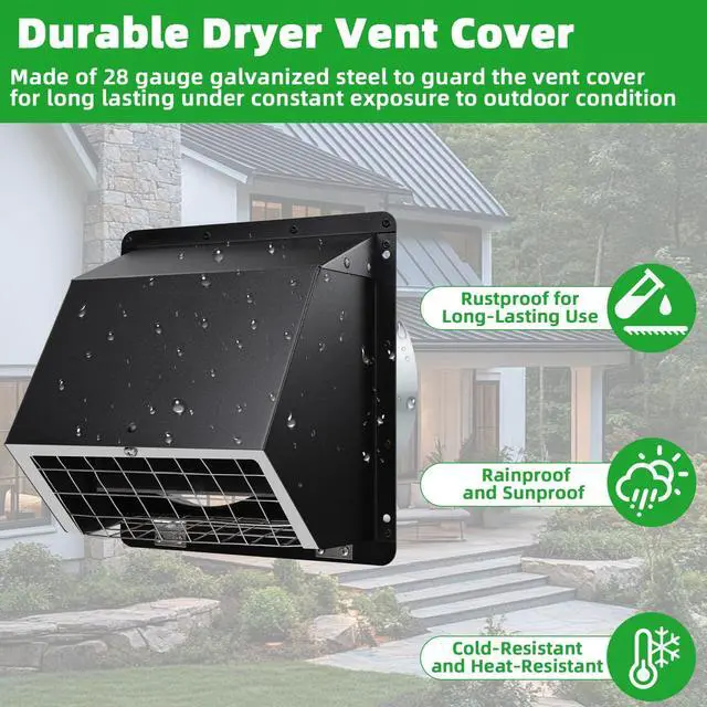 Alt view image 6 of 7 - 6 Inch Hooded Wall Vent with Flap and Mesh,6" Exhaust Vent Cover Cap for Kitchen Range Hood/Dryer/Bathroom Exhaust Outside,6inch Dryer Vent Cover Exterior Vent Hood with Large Opening,Galvanized Steel