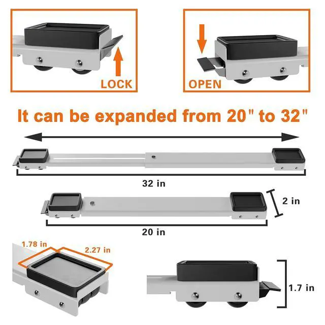 Alt view image 7 of 7 - Appliance Rollers Heavy Duty,Max 32in,Second Generation Extendable Appliance Rollers Mobile Washing Machine Base Easily Move Washing Machines, Dryers, Refrigerators, Furniture (White anti fall)
