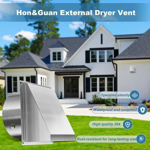 Alt view image 2 of 7 - Dryer Vent Cover Outside 6 Inch with Magnetic Flap for Kitchen | 304 Stainless Steel, Tool-Free Removable Mesh, No Lint Buildup, Quite Rubber Cushioning, 45° Rain Shield
