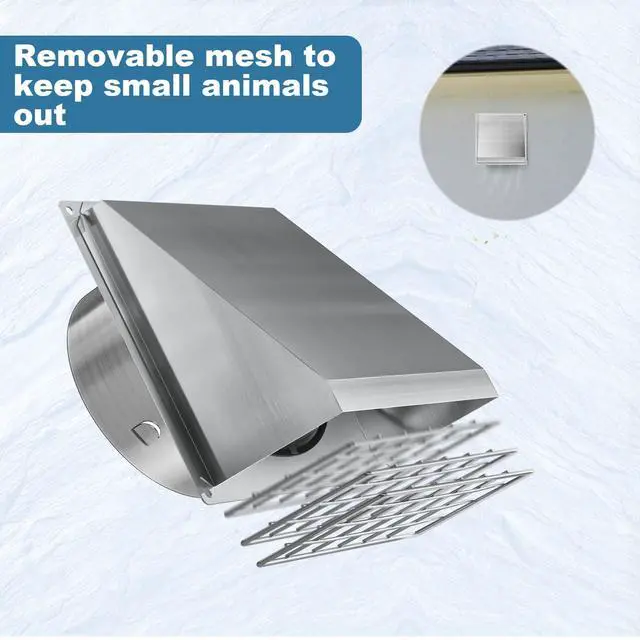Alt view image 3 of 7 - Dryer Vent Cover Outside 6 Inch with Magnetic Flap for Kitchen | 304 Stainless Steel, Tool-Free Removable Mesh, No Lint Buildup, Quite Rubber Cushioning, 45° Rain Shield