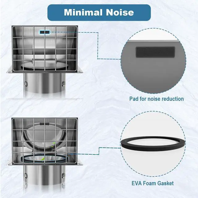 Alt view image 5 of 7 - Dryer Vent Cover Outside 6 Inch with Magnetic Flap for Kitchen | 304 Stainless Steel, Tool-Free Removable Mesh, No Lint Buildup, Quite Rubber Cushioning, 45° Rain Shield