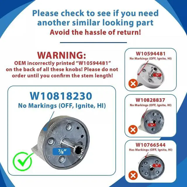 Alt view image 2 of 4 - Surface Burner Knob W10818230 for Whirlpool Stove Range Knob AP5985079 PS11723126 W10569585 WEG730H0DB0 WEG730H0DS0 WEG730H0DW0 WEG760H0DE0 WEG760H0DH0 WEG760H0DS0 Range Burner Knob