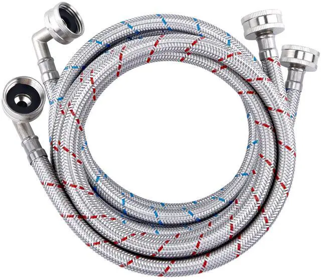 Main image of Washer Hose 6ft,Stainless Steel Washing Machine Hose 6 Foot with 90 Degree Elbows 2 Packs Braided Premium Washer Hoses Supply Lines-Hot and Cold Striped Water Connection-by