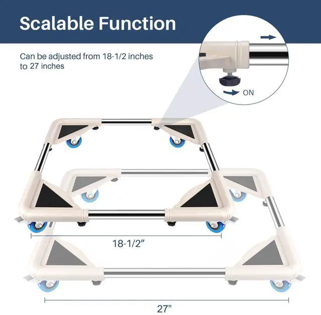 Alt view image 2 of 7 - Mini Fridge Stand Mobile Roller, Adjustable18.5-27''- Off White | 4 Locking Wheels Suitable for Washing Machine, Dryer & Refrigerator, universal household appliance base, stable, durable