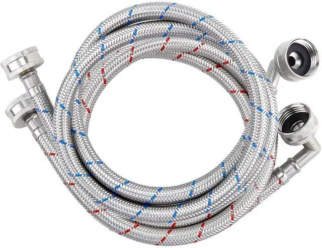 Main image of 4ft Stainless Steel Washing Machine Hose with 90 Degree Elbows 2 Packs Braided Premium Washer Hoses Supply Lines-Washer Hoses 4ft Hot and Cold Striped Water Connection-by