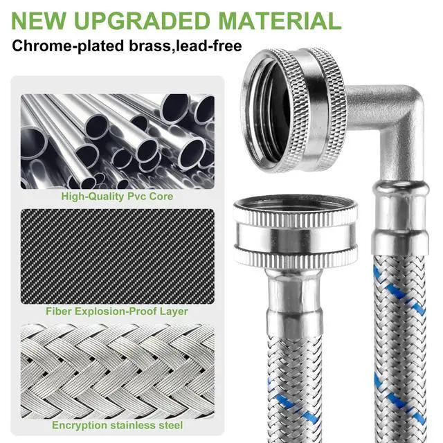 Alt view image 3 of 7 - 4ft Stainless Steel Washing Machine Hose with 90 Degree Elbows 2 Packs Braided Premium Washer Hoses Supply Lines-Washer Hoses 4ft Hot and Cold Striped Water Connection-by