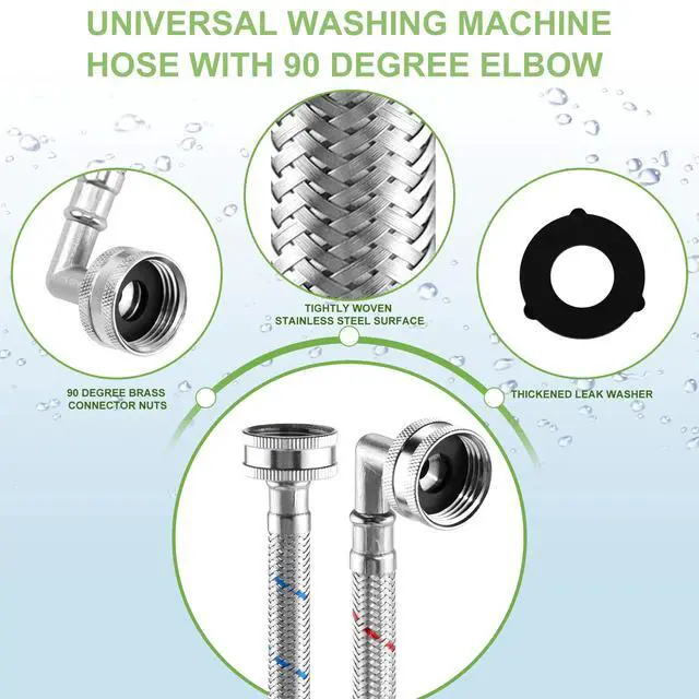 Alt view image 4 of 7 - 4ft Stainless Steel Washing Machine Hose with 90 Degree Elbows 2 Packs Braided Premium Washer Hoses Supply Lines-Washer Hoses 4ft Hot and Cold Striped Water Connection-by