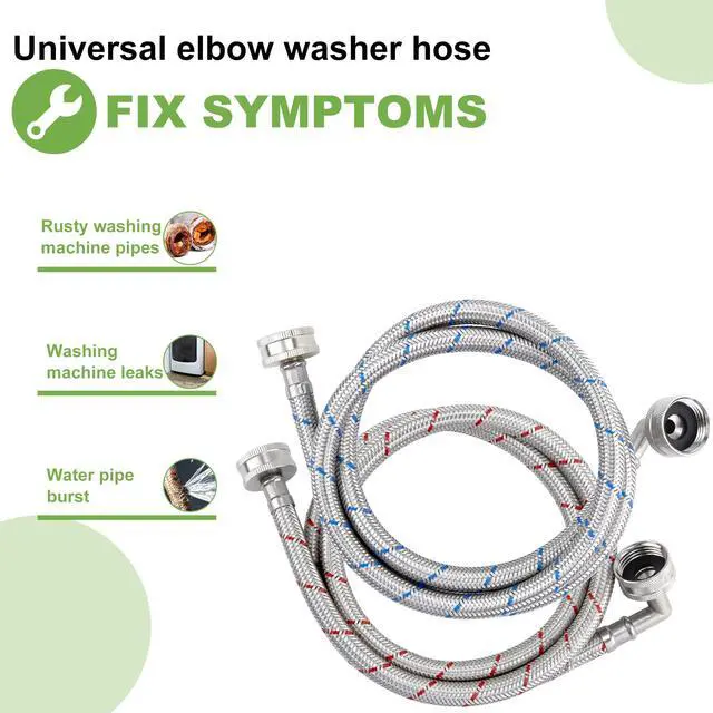 Alt view image 5 of 7 - 4ft Stainless Steel Washing Machine Hose with 90 Degree Elbows 2 Packs Braided Premium Washer Hoses Supply Lines-Washer Hoses 4ft Hot and Cold Striped Water Connection-by