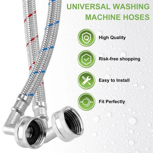 Alt view image 6 of 7 - 4ft Stainless Steel Washing Machine Hose with 90 Degree Elbows 2 Packs Braided Premium Washer Hoses Supply Lines-Washer Hoses 4ft Hot and Cold Striped Water Connection-by