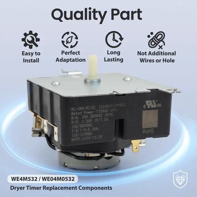 Alt view image 2 of 7 - WE4M532 TMD1FM07 Dryer Timer Replacement, Replaces 234D1296P004, WE4M362, WE04M0532, Genuine OEM Quality, Fits GE Hotpoint Dryers, Easy to Install