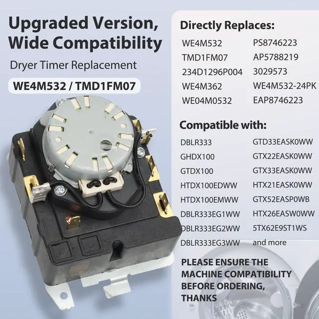 Alt view image 3 of 7 - WE4M532 TMD1FM07 Dryer Timer Replacement, Replaces 234D1296P004, WE4M362, WE04M0532, Genuine OEM Quality, Fits GE Hotpoint Dryers, Easy to Install