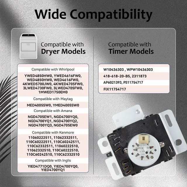 Alt view image 2 of 5 - WPW10436303 W10436303 Dryer Timer Compatible with Whirlpool, Maytag, Amana, WED4616FW0, WED4850HW0, 4KWED5700JW0, OEM 230V Dryer Timer Replacement for 418-618-20-B5, PS11754717, 60Hz