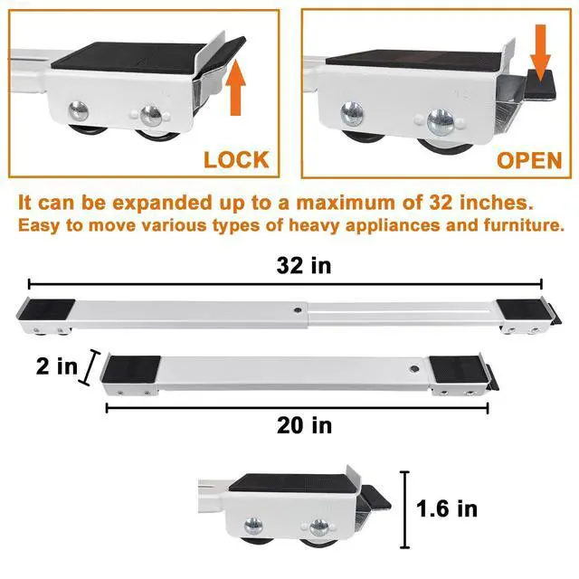 Alt view image 5 of 6 - Appliance Rollers Heavy Duty,Max 32in,Second Generation Extendable Appliance Rollers Mobile Washing Machine Base Easily Move Washing Machines, Dryers, Refrigerators, Furniture (White)